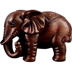 木雕大象摆件一对木质家居客厅玄关装饰品黑檀木头实木雕刻工艺品