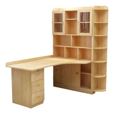 实木转角书桌书架组合书柜一体卧室儿童学习写字桌简约台式电脑桌