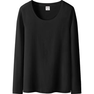 黑色纯棉长袖t恤打底衫女内搭低圆领紧贴修身大码春秋款弹力体恤