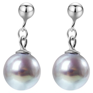 海蒂珠宝 蓝风铃 风在吹7-7.5mm银灰色海水Akoya珍珠耳环银耳线◇