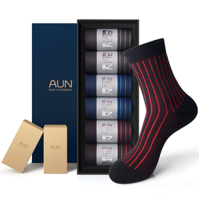 AUN透气抗菌男士莫代尔中筒袜