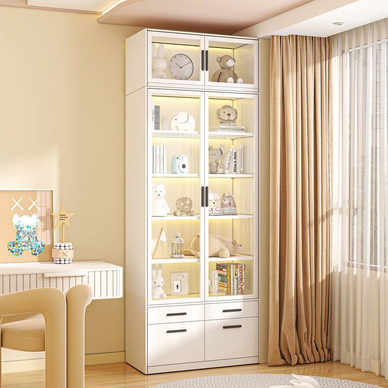 钢制书柜家用玻璃门置物柜客厅书房轻奢储物展示柜落地立柜多功能