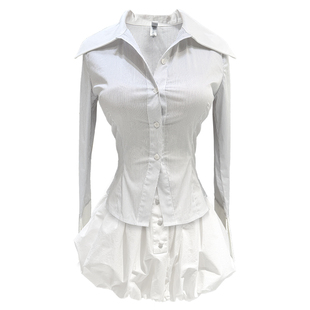 熊熊屋【悉尼校花】纯欲辣妹条纹衬衫褶皱花苞裙裤jk套装