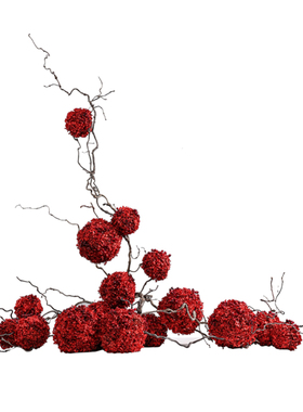 妖及 中式软装艺术红色干花绣球摆件 橱窗展厅花艺造型场景布置