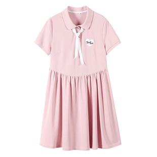 初中女生休闲运动连衣裙少女夏装翻领收腰15岁13高中生学院风裙子