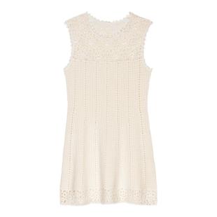 Maje2025春夏女装法式时尚白色镂空花朵修身无袖短款针织连衣裙