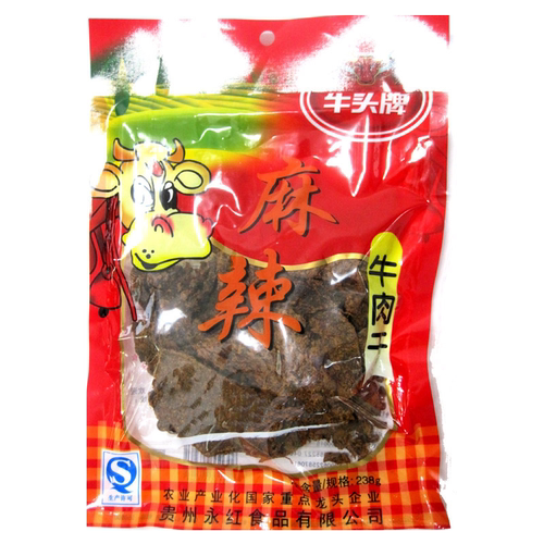 新日期贵州特产牛头牌牛肉干五香麻辣味片状型238克好吃休闲零食