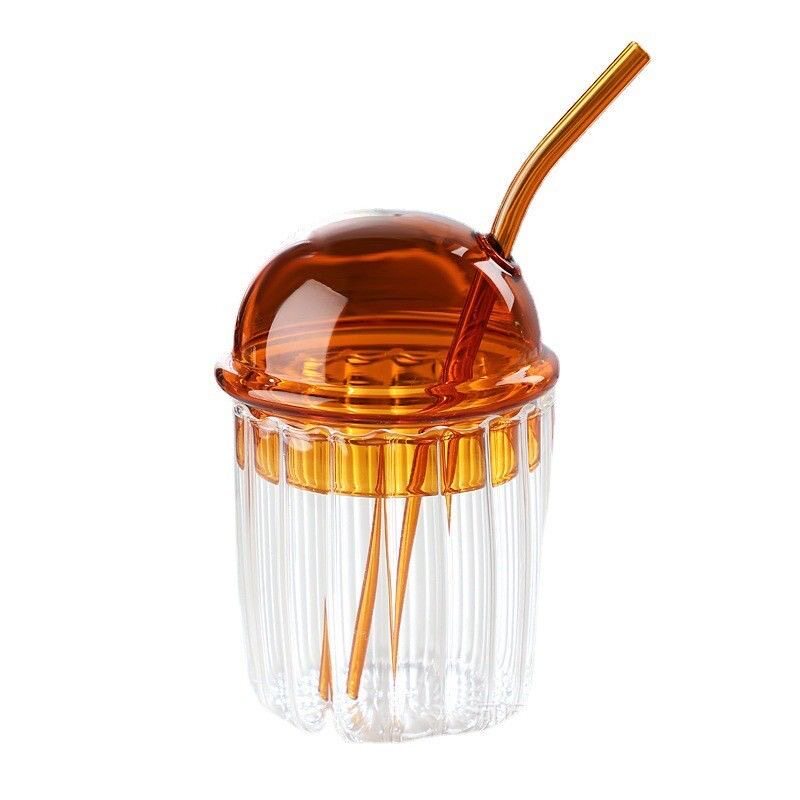 玻璃简约ins风条纹吸管杯