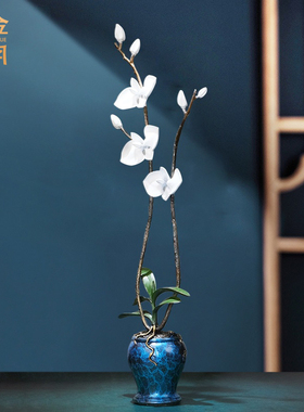 《兰花》黄铜摆件工艺品铜器新中式家居客厅壁龛玄关细长竖高装饰