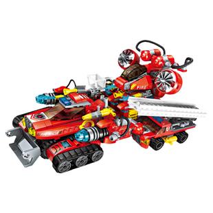 启蒙积木城市消防车模型送礼物玩具男孩拼装车儿童合体6-8岁1410