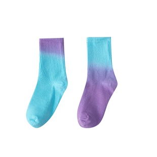 儿童袜春秋季糖果色渐变中大童网红彩色系个性拼色扎染冬季童袜子