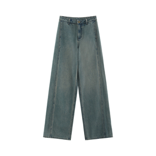 【北野】复古水洗时髦立体解构分割长绒棉显瘦高腰牛仔裤-F87059