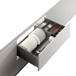 悍高厨房拉篮希勒4.0橱柜拉篮抽屉式双层304不锈钢碗碟置物铝合金