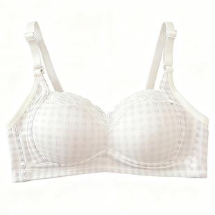 甜美蕾丝格子内衣女小胸聚拢无钢圈舒适防震学生高中生运动文胸罩