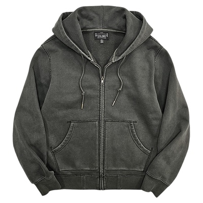 西里布美式复古重磅连帽拉链卫衣