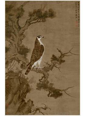 张舜咨雪界翁柏鹰图复古书画动物竖幅挂轴国画微喷仿古复制品