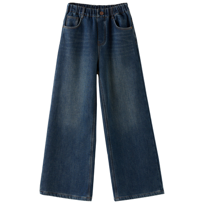 复古百搭四季色加绒直筒牛仔裤