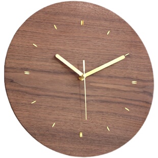 北欧黑胡桃木钟表现代简约挂钟客厅家用时尚轻奢实木黄铜挂墙时钟