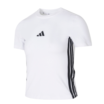 阿迪达斯短袖女装2026新款透气三条纹运动半袖女士修身T恤JE1239