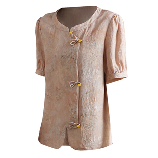 重磅真丝绸缎面t恤女2025夏新款短袖淑女设计纯色提花桑蚕丝上衣