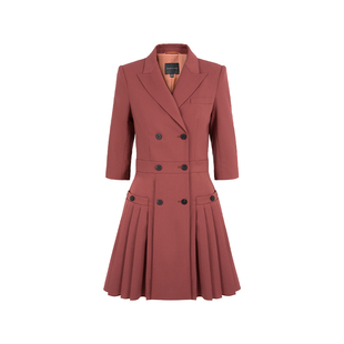 MARYLING玛俪琳秋新品砖红色双排扣翻领西装连衣裙A1EFW61330