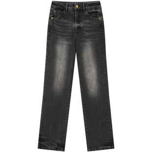 太平鸟高腰直筒牛仔裤2025春季新款窄版小直筒烟管裤法棍牛仔裤*