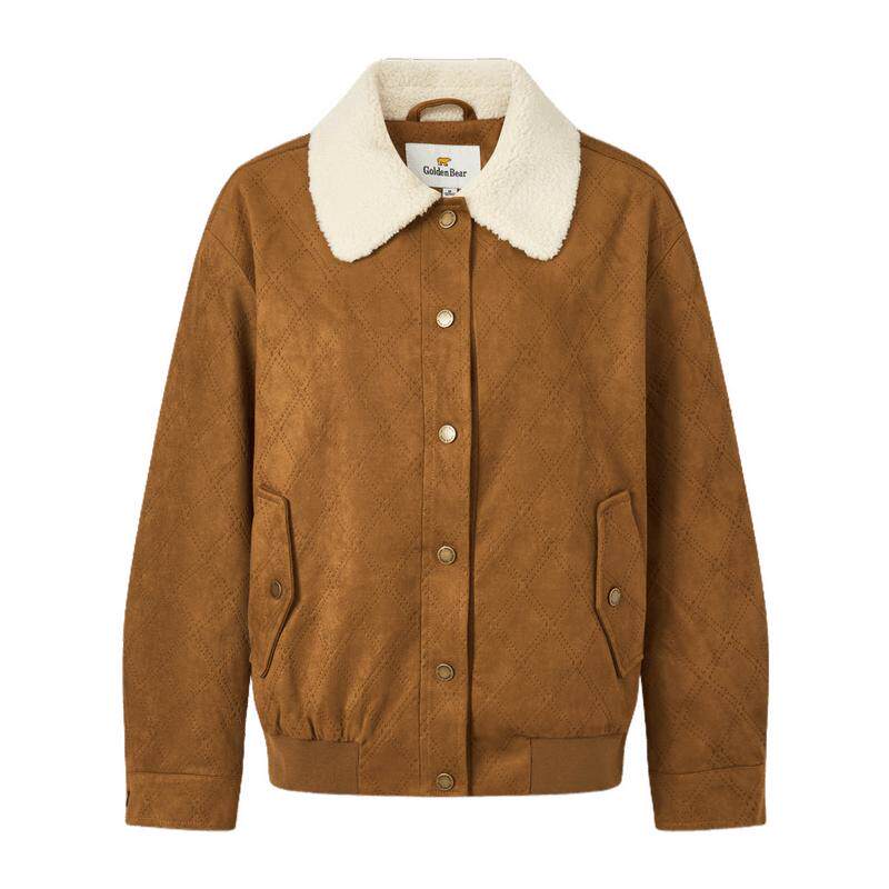 撞色毛领复古保暖棉服外套