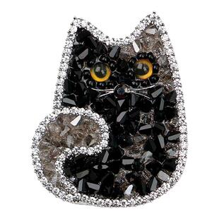 可爱立体小黑猫胸针女创意水晶胸花设计感别针外套包包帽子配饰品