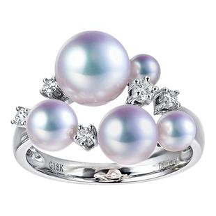 繁星系日本akoya海水天女珍珠戒指18K白金钻石花珠指环彩凛珠迷你