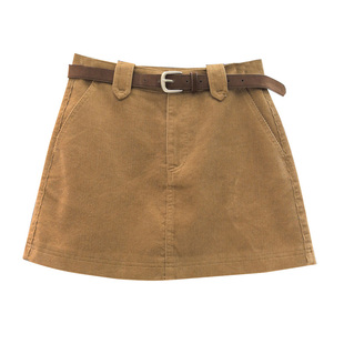 XIBEIERXIXI高腰灯芯绒短裙女2025秋季条绒A字裙时尚显瘦半身裙