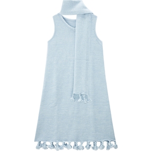 【商场同款】乐町v领搭流苏围巾连衣裙女装冬季新款裙子C1FAF4424