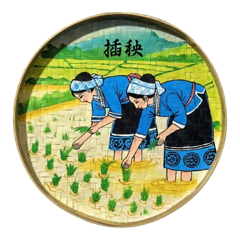 壮族少数民族农耕手绘簸箕画研学