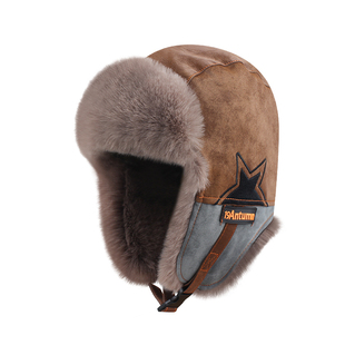 复古pu皮质毛绒雷锋帽子男女冬季保暖滑雪帽户外骑行防寒护耳帽潮