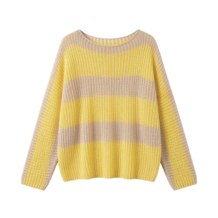 2026春款上新慵懒宽松穿搭黄色镂空条纹针织上衣圆领长袖亲肤毛衣