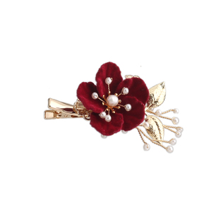夹子头饰 发夹边夹女侧边精致 红色花朵夹子古典旗袍对夹古风配饰