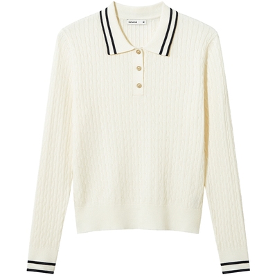 热风2025年秋季新款女翻领针织衫