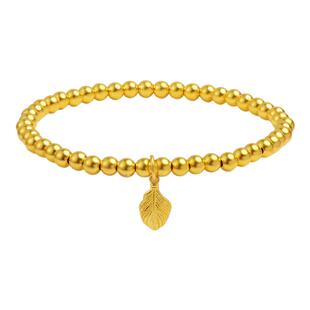 亚一黄金足金999金珠羽毛手链古法工艺羽你一起相知相守气质显白