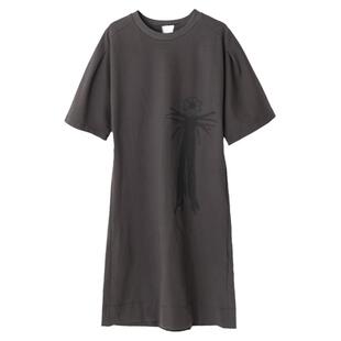 艺术潮咖~巴黎秀款水墨花卉棉弹圆领五分袖中长T恤裙连衣裙KAKA特