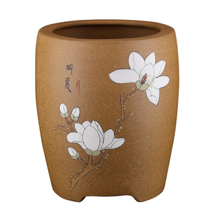 高档精品宜兴原矿段泥精工泥绘白玉兰春兰绿云大富贵兰花盆盆景盆