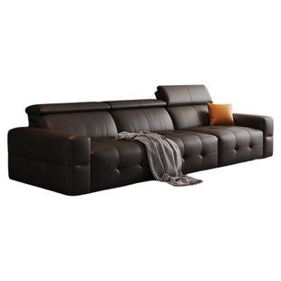 电动真皮沙发伸缩可折叠两用客厅大小户型现代简约半青皮沙发黑色