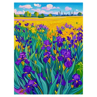鸢尾花数字油画diy手绘手工填充填色减压花卉客厅大幅油彩装饰画