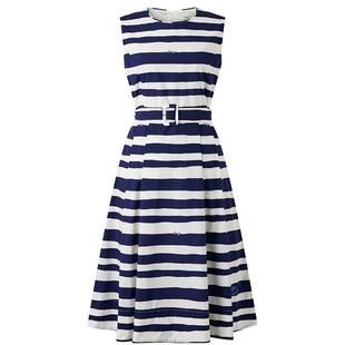 Hazzys哈吉斯横条纹无袖连衣裙女英伦风简约潮流通勤休闲时尚裙子