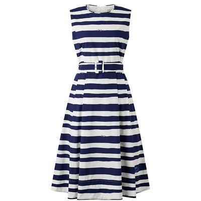 Hazzys哈吉斯横条纹无袖连衣裙女英伦风简约潮流通勤休闲时尚裙子
