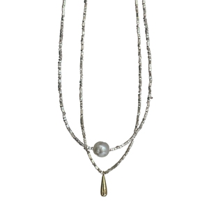 碎银几两 珍珠项链女极简个性百搭气质时尚镀银细锁骨链水滴镀银