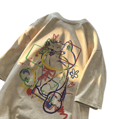 美式复古水洗短袖t恤男生