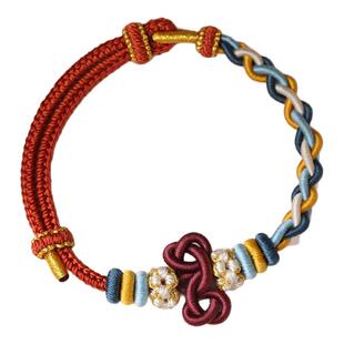 手工编织上岸红绳文昌结可穿珠珠手链女款可调节原创设计