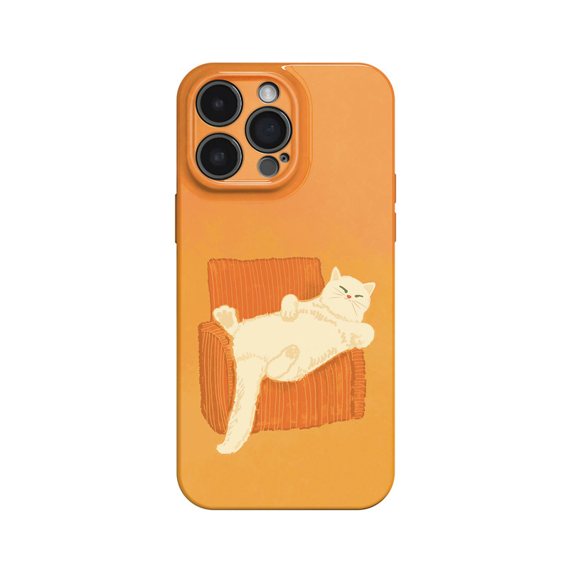 橙色沙发小猫~简约治愈油画ins适用iPhone16promax手机壳华为mate60小米15opporeno14苹果13vivox200一加ace5