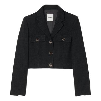 sandro翻领精致金属饰扣短款外套