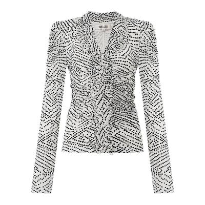 [重工植绒网纱]DVF2026早春新款象牙白波纹圆点长袖上衣BL4T007