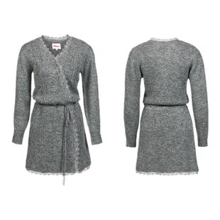 palavas25春夏新品阁楼晓雾针织系带连衣裙设计感蕾丝拼接短裙